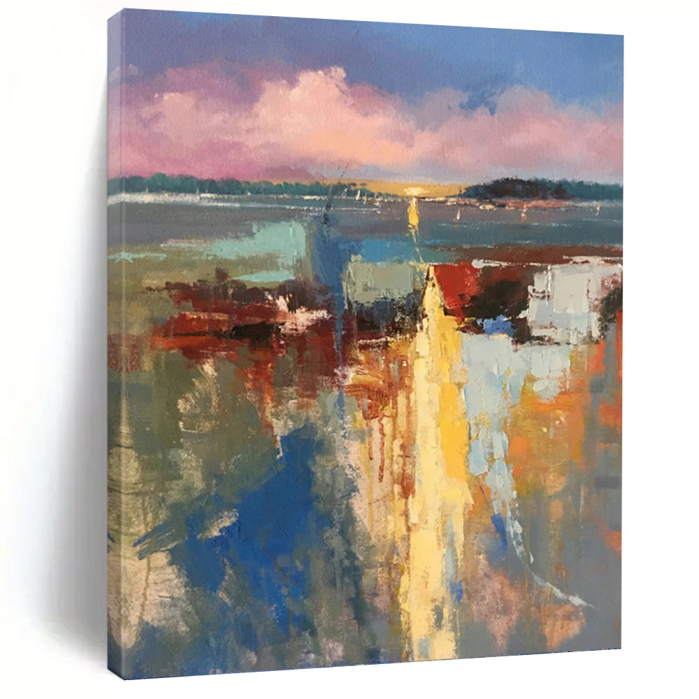 “Sunset Harbor Impasto” - Colorful Impressionistic Harbor Scene Painting On Canvas DKH1578