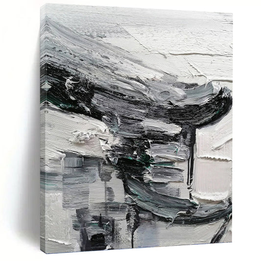 Monochrome Textured Abstraction - Abstract Impasto Painting On Canvas DKH1297