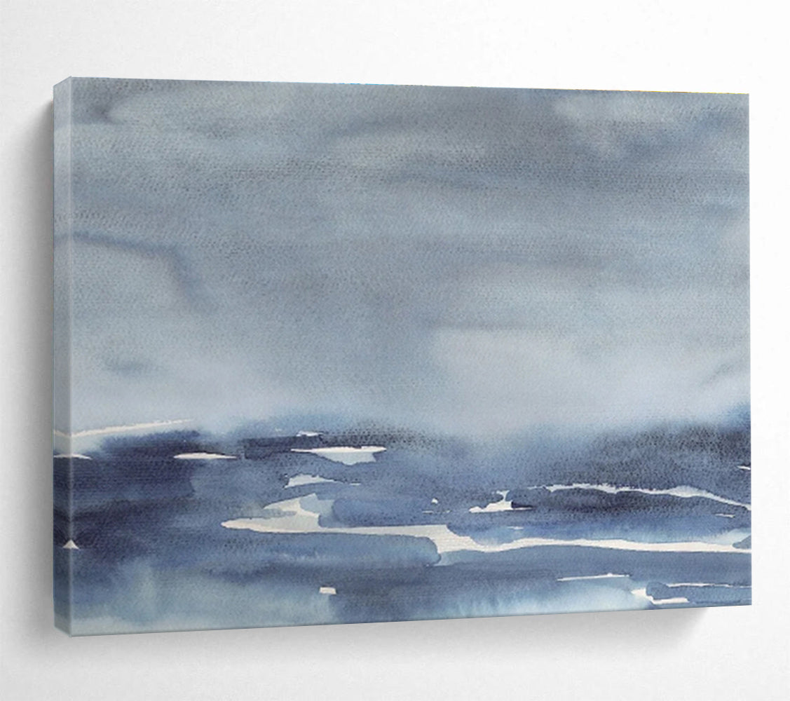 “Blue and Gray Watercolor Abstract Sea” Painting On Canvas DKH168