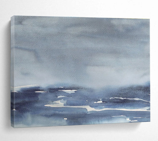 “Blue and Gray Watercolor Abstract Sea” Painting On Canvas DKH168