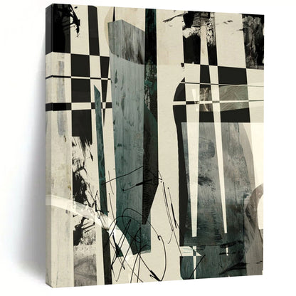 “Checkerboard Abstract Fusion” - Black, White, Gray Abstract Painting On Canvas DTP218