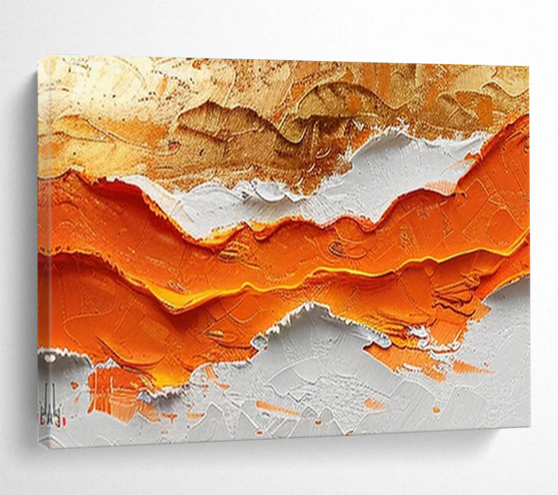 “Orange - Gold Textured Peaks” Abstract Impasto Painting On Canvas DKH464