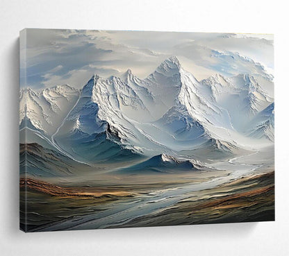 “Snowy Mountain Majesty” Surreal Landscape Painting On Canvas DKH470