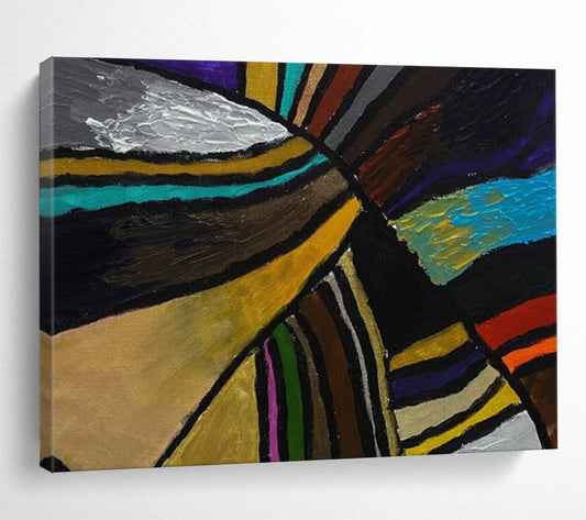 “Colorful Geometric Fusion - Bold Stripes in Various Hues” Painting On Canvas DKH013