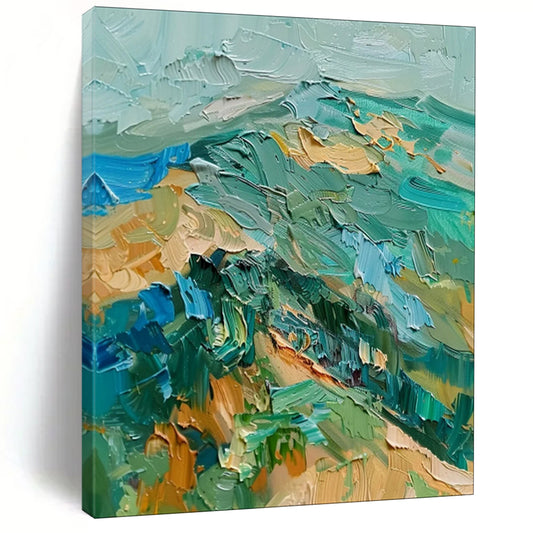 “Textured Blues and Greens Abstract” - Impasto Landscape Art CT1938