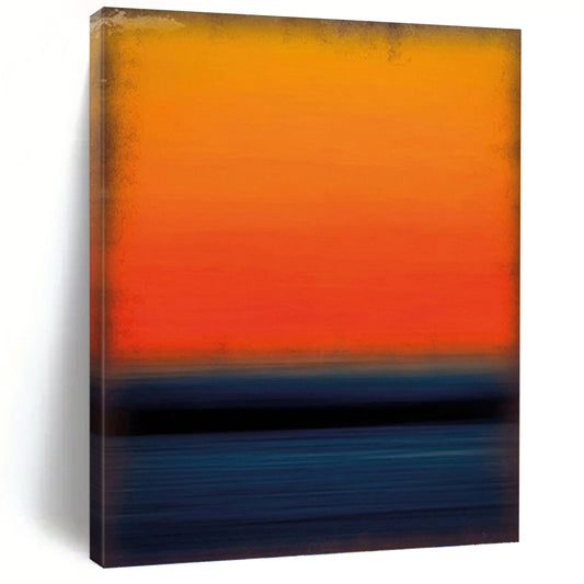 “Gradient Sunset Stripes in Orange & Blue” - Color Field Sunset Painting On Canvas DKH1601