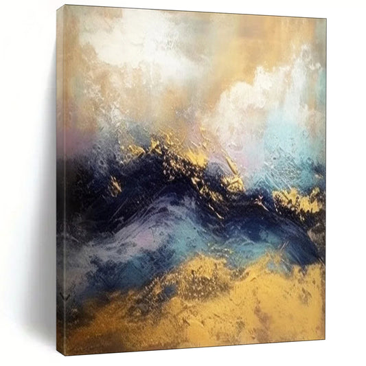 “Gold and Blue Abstract Waves” - Contemporary Landscape Art CT1941