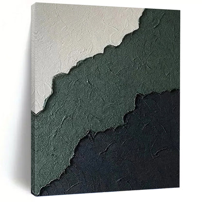 “Ragged Green & Black Textures” - Green, Black & White Textured Abstract Painting On Canvas DKH1218