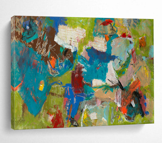 Green and Blue Abstract Shapes - Abstract Expressionist Painting On Canvas DLZ237