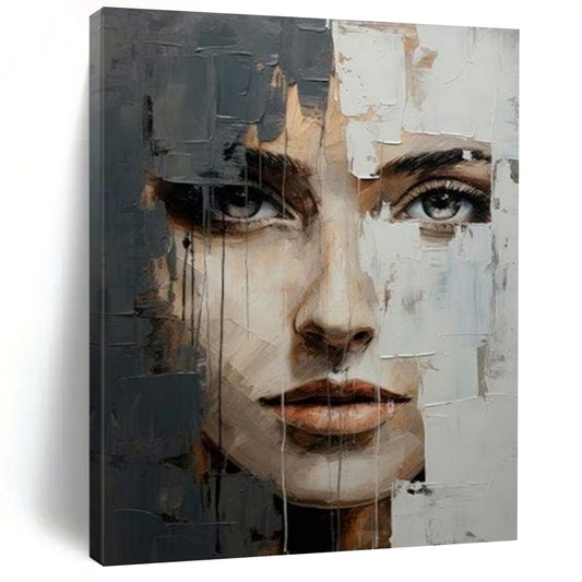 “Layered Visage Mystery” - Textured Abstract Face Painting On Canvas CT2190