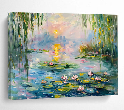 Water Lilies at Sunset - Impressionist Landscape Painting On Canvas DLZ194