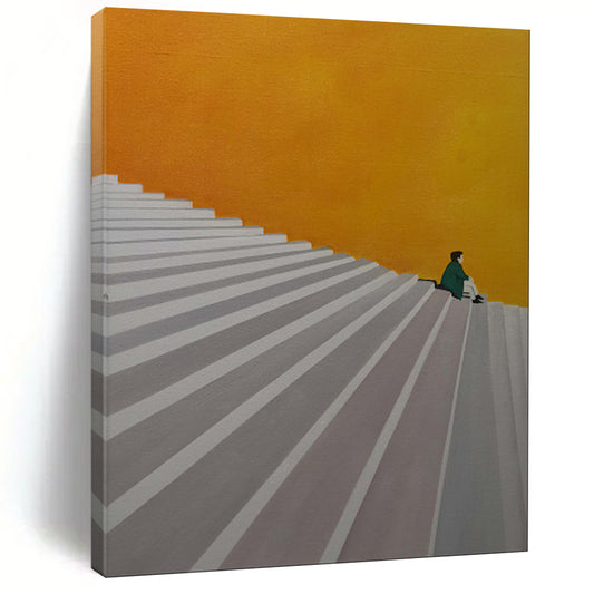 “Solitude on Orange Steps” – Minimalist Figurative Acrylic CT2100