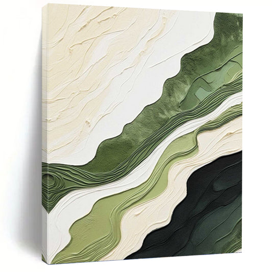 Layered Green and Beige Abstract Landscape - Abstract Painting On Canvas DKH1486