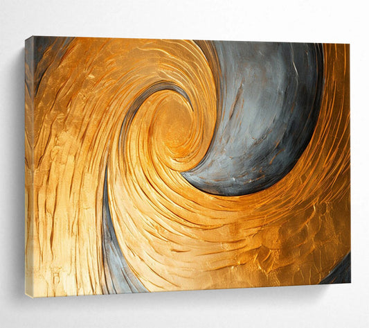 Golden and Gray Swirl - Abstract Textured Painting On Canvas DLZ176