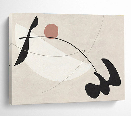 “Curved Shapes in Neutral Tones” - Black, White, Pink Minimalist Abstract Painting On Canvas DKH738