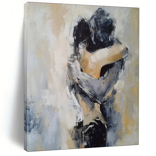 Neutral Hues, Embracing Figures - "Eternal Embrace" - Abstract Figurative Painting CT1831