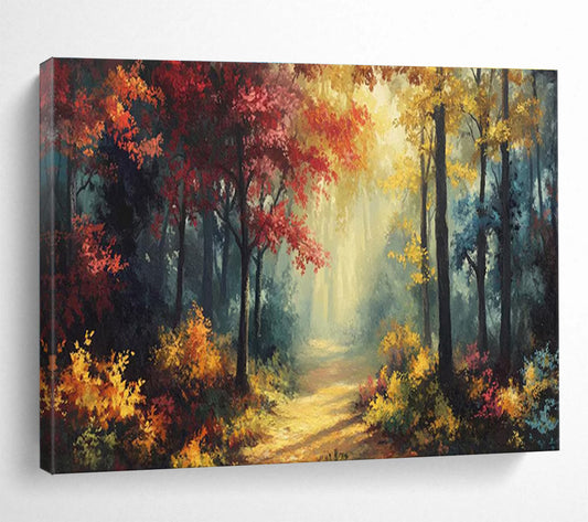 “Autumn Forest Pathway” - Impressionistic Landscape Painting On Canvas DKH821