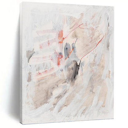 “Subtle Whispers” - White, Gray, Pink & Blue Abstract Washes Painting On Canvas DKH1530