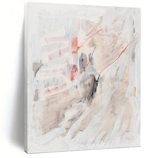 “Subtle Whispers” - White, Gray, Pink & Blue Abstract Washes Painting On Canvas DKH1530