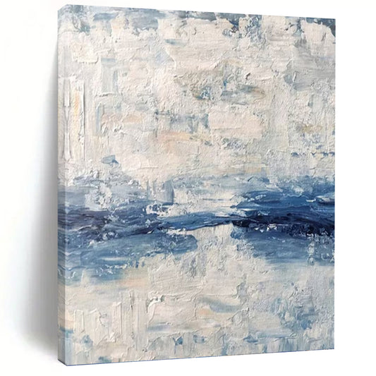 “Blue - White Textures” - Blue & White Abstract Textured Layers Painting On Canvas DKH1546