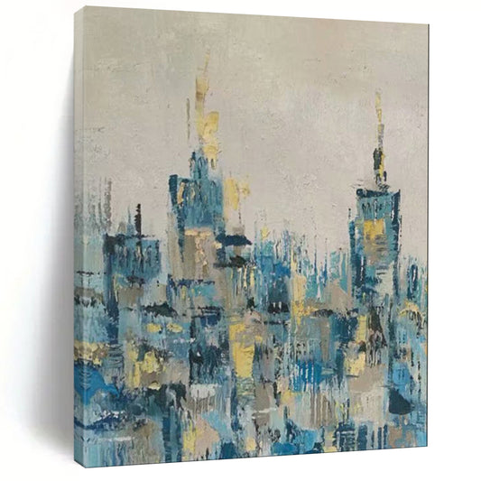 “Cityscape in Blue and Gold” – Impressionistic Urban Oil CT2080