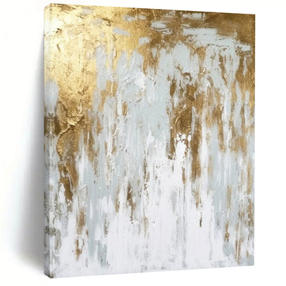 “White - Gold Abstract Drip” - Abstract Expressionist Painting On Canvas DTP074
