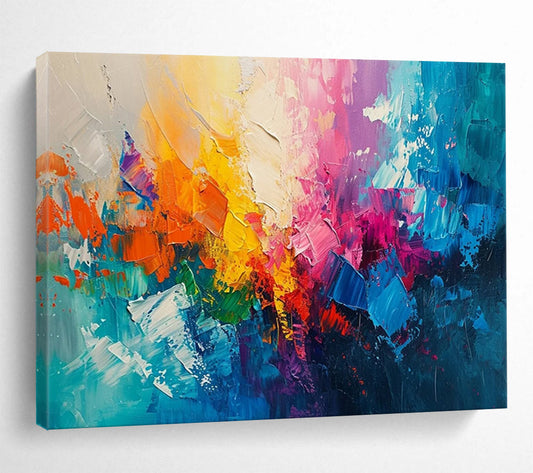 “Vibrant, Textured Abstract ‘Rainbow Energy Burst’” - Impasto Abstract Painting On Canvas DLZ049