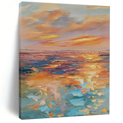 “Sunset Sea of Colors: Impasto Maritime Landscape” - Impressionist Oil on Canvas CT1898