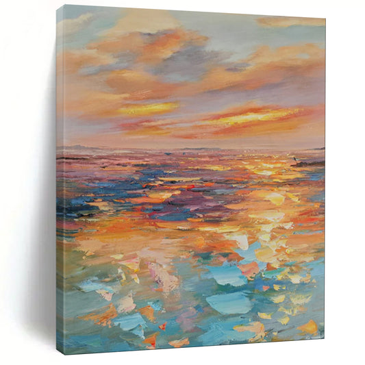 “Sunset Sea of Colors: Impasto Maritime Landscape” - Impressionist Oil on Canvas CT1898