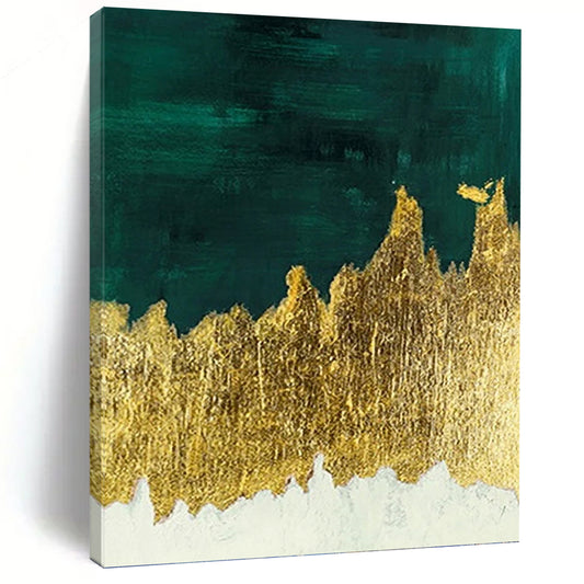 Green, Gold, and White Abstract Landscape - Abstract Painting On Canvas DKH1335