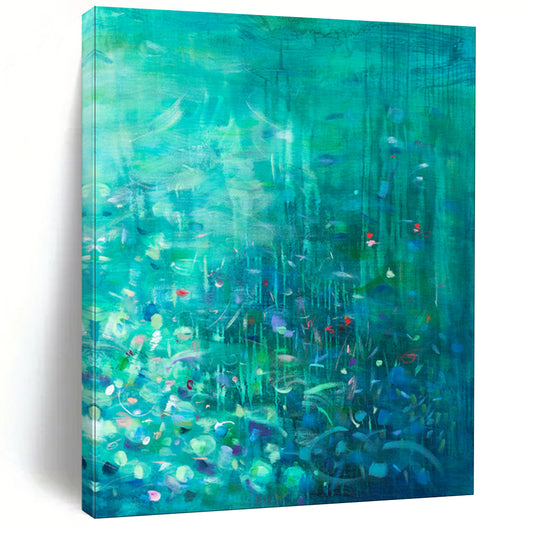Teal, Colorful Bits - "Mystic Lagoon" - Abstract Landscape Painting CT1860