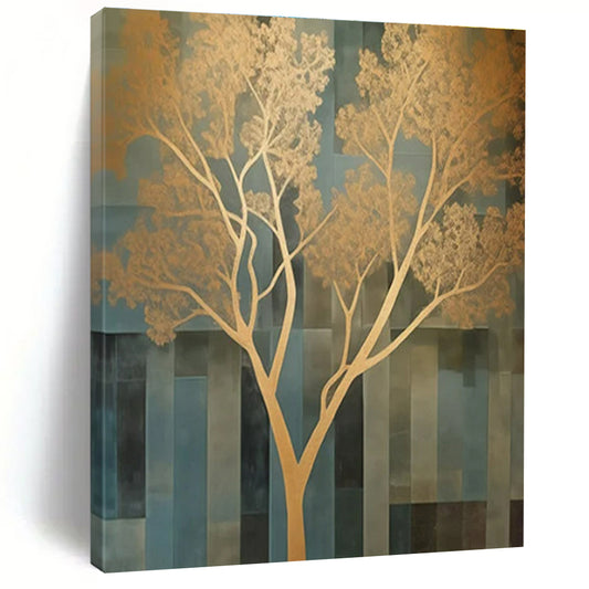 “Gold - Blue Abstract Tree” ，Abstract Acrylic Painting CT0827