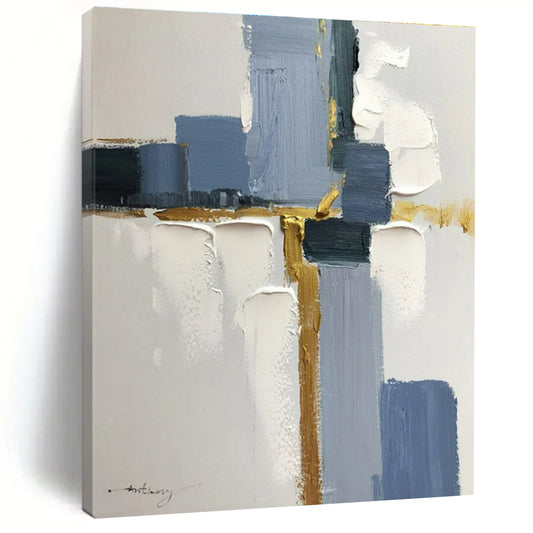 “Blue - White - Gold Geometric Abstraction” ，Abstract Acrylic Painting CT0805