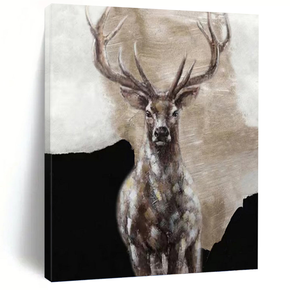 Textured Stag Portrait - Wildlife Painting On Canvas DKH1462