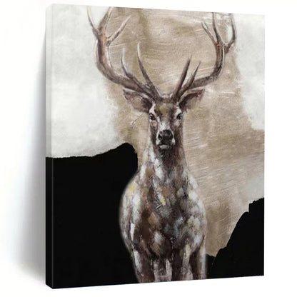 Textured Stag Portrait - Wildlife Painting On Canvas DKH1462