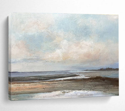 “Soft Coastal Hues” - Blue, Gray, Brown Impressionistic Seascape Painting On Canvas DKH755
