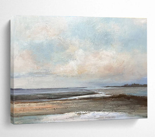 “Soft Coastal Hues” - Blue, Gray, Brown Impressionistic Seascape Painting On Canvas DKH755