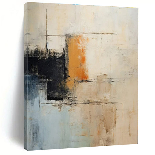 Neutral Tones with Orange Accent - Abstract Minimalist Acrylic On Canvas CT1336