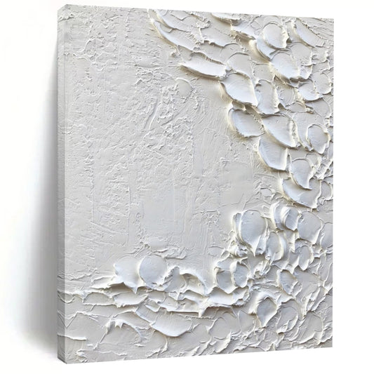 “White, Textured Blossoms ‘Pure Whimsy’” - Impasto Abstract Painting On Canvas DTP373