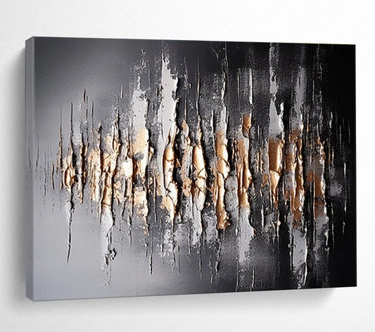 Textured Black and Gold Abstract - Vertical Strokes and Metallic Accents Painting On Canvas DKH041