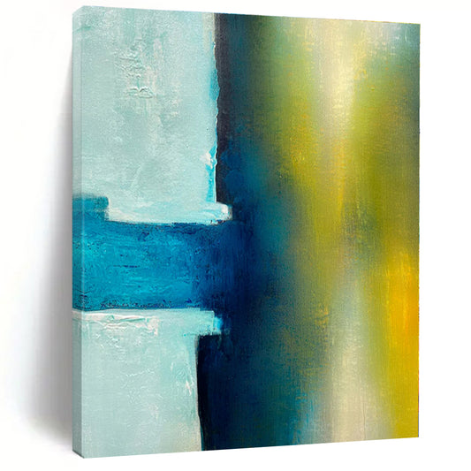 Teal - Yellow Clash - Abstract Geometric Oil Painting CT1238