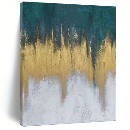 “Teal - Gold - White Abstract Drips” Painting On Canvas DKH1235