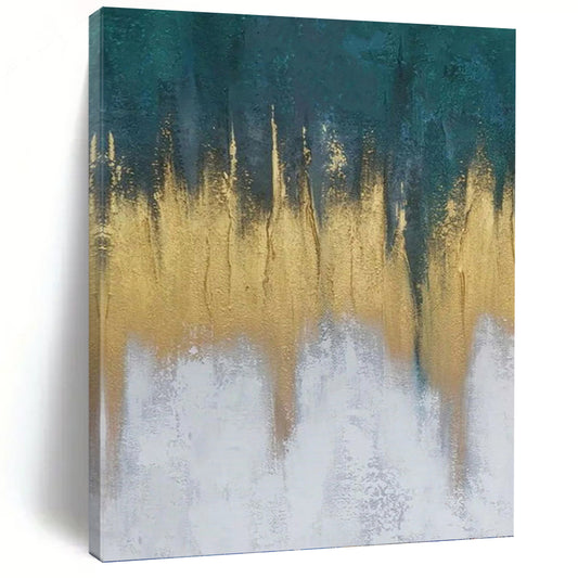 “Teal - Gold - White Abstract Drips” Painting On Canvas DKH1235