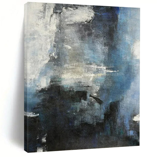 “Moody Blue & Gray Abstract” - Abstract Painting On Canvas CT2335