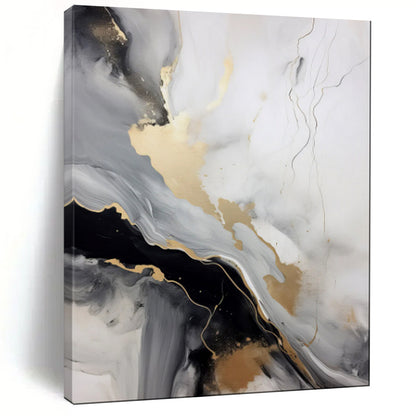 “Gold - Veined Monochrome Flow” – Abstract Fluid Acrylic Art CT2065