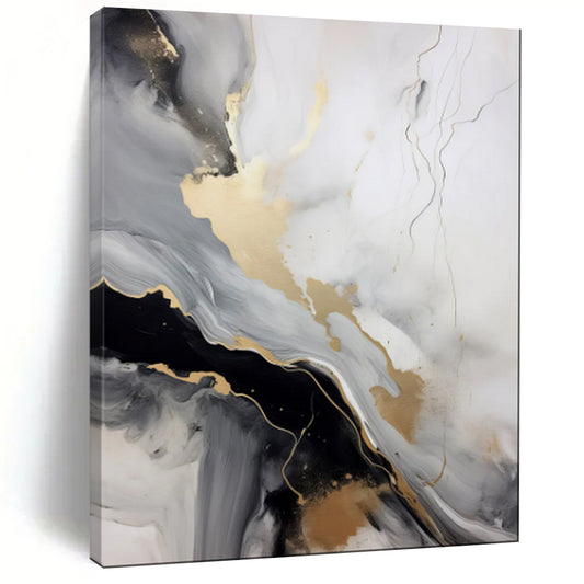 “Gold - Veined Monochrome Flow” – Abstract Fluid Acrylic Art CT2065