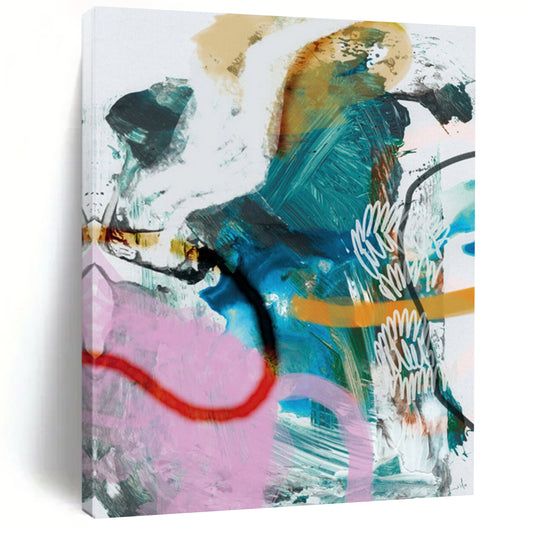 “Colorful Abstract Fusion” - Pink, Blue, Green, Orange Abstract Painting On Canvas DTP229