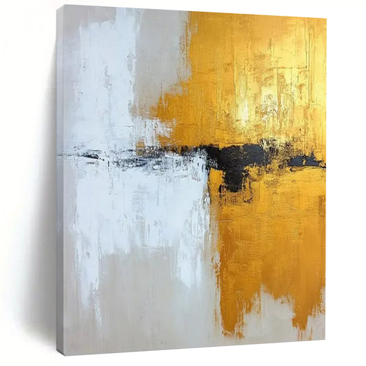 “Gold, Black & White Abstract” - Abstract Painting CT2371