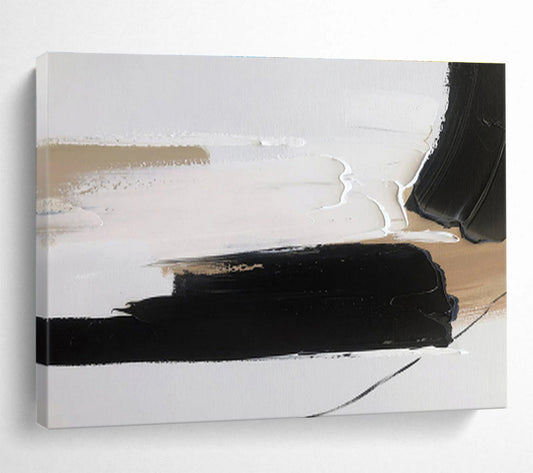Contrasting Black and Beige Abstract Painting On Canvas DKH315