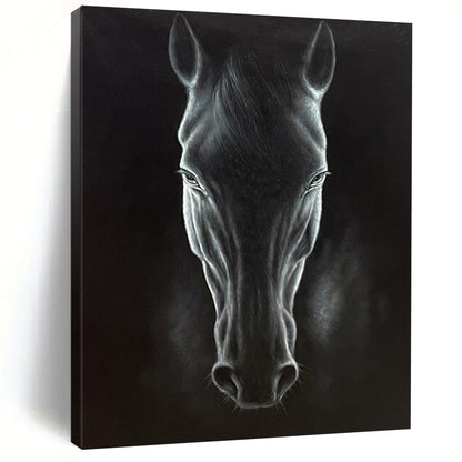 “Realistic Black Horse Portrait” – Hyperrealistic Oil Painting On Canvas CT2177